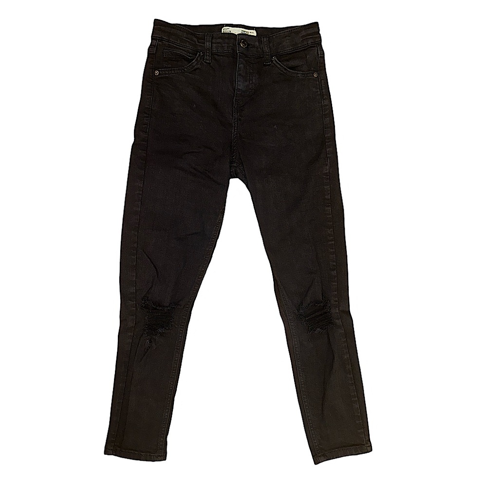 TOPSHOP MOTO- “Jamie” Black Distressed Knees Petite Ankle Denim Skinny Jeans